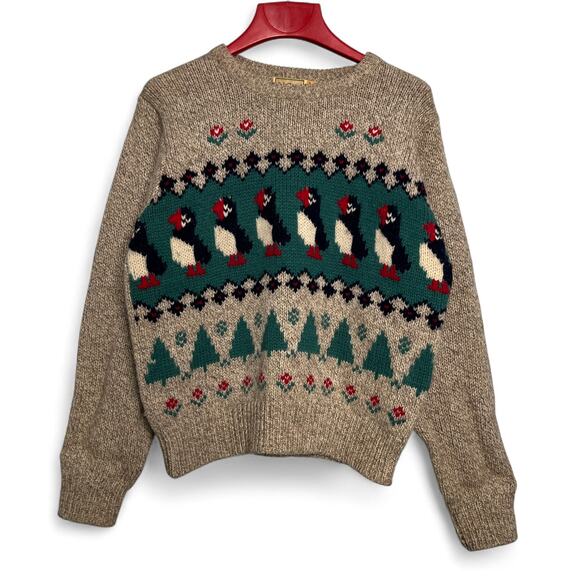 L.L. Bean Sweaters - Vintage 80s LLBean Puffin Oatmeal Wool Knit Novelty Crewneck Pullover Sweater